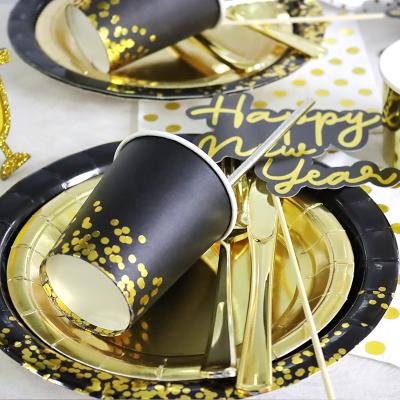 China Decoration Zhejiang Xieli Party Supplies Tableware Paper Plate Cup Paper Napkins For Happy New Year Eve Celebration Disposable Dinnerware for sale