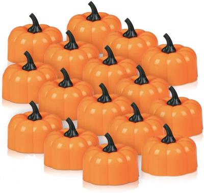 China Party Decorations Thanksgiving Ornament 16 Pack Led Orange Pumpkin Blink Tea Lights Fall Decoration For Party for sale