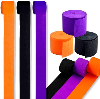 China Atmosphere Decoration Halloween Crepe Paper Party Black Orange Purple Crepe Paper Flames Roll For Halloween Decorations for sale