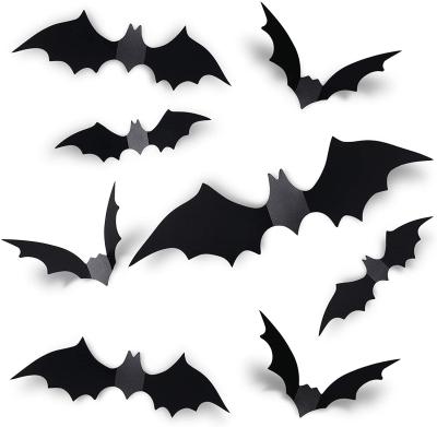 China Funny Crazy Halloween Decoration 60PCS 4 Different Sizes PVC 3D Bats Sticker Realistic Scary Black Hallowmas Party Supplies For Home Decor for sale