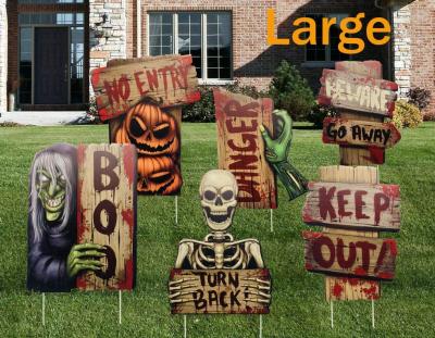 China Props Decorations Yard Signs for Outdoor Pathway or Treat 6 Pack Halloween Props Decorations Wrinkle Warning Ghost Yard Sign Stakes for sale