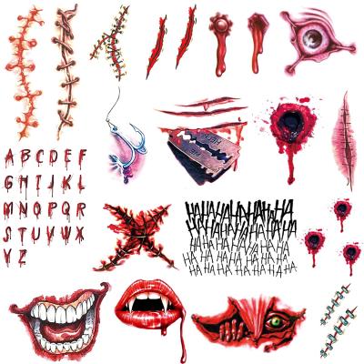 China Halloween Temporary Stickers Temporary Scar Tattoos Lifelike Lifelike Blood Wound To Prick Waterproof Tattoo Stickers for sale