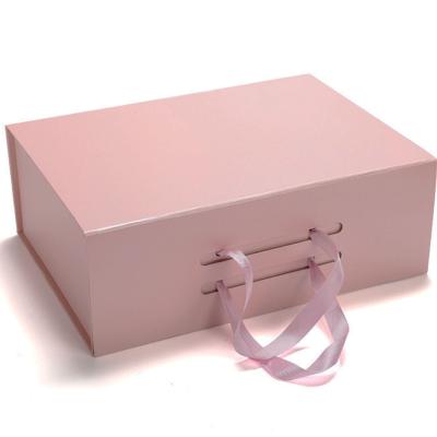 China Hot Sale Recycled Materials In Stock Large Size Folding Flat Pack Pink Gift Boxes With Magnetic Lid For Shoe Or Gift for sale