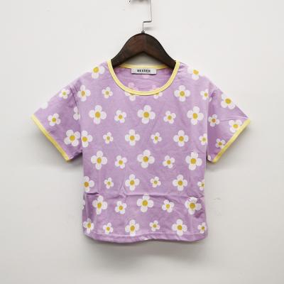 China 2020purple Girls Floral Printed T-shirts Kids Breathable Short Sleeve T-shirt Kids Short Sleeve for sale