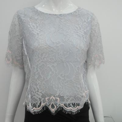 China Fashion Breathable Ladies Lace Up O Neck With Cutlet Edge Look Cool Lace Fancy Apparel for sale