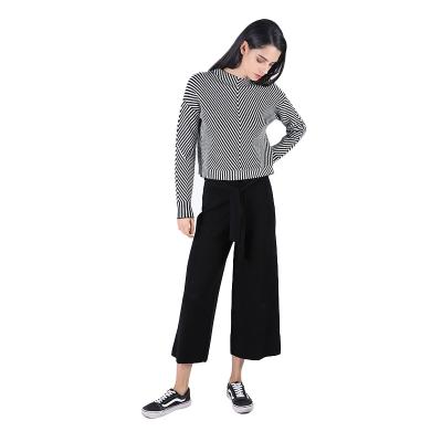 China Women's Sweater Crop Basic Pullover Anti-Shrink Neck Mock Pullover Fancy Striped Long Sleeve Sweater for sale