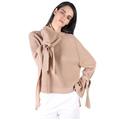 China Women's Long Sleeve O Neck Satin Patchwork Anti Shrink Comfy Back Knit Pullover Sweater Tops for sale