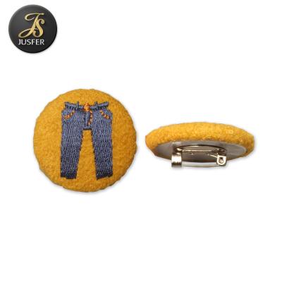 China Cloth Tarpaulin Hand Embroidery Badges Fabric Button Nickel Free Badge for sale