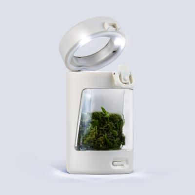 China Herb Stash Viewing Container Plastic MAG Jar Magnifier Storage Stocked Bottle with LED Light for sale