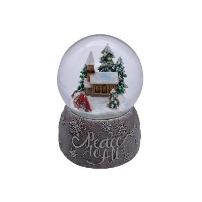 China New Arrival 100MM Classic Resin World Musical Winter Country Village Scene Snow Globe For Christmas Home Decoration for sale