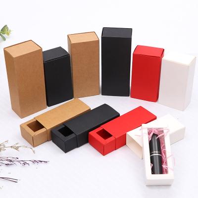 China Small Recycled Brown Kraft Paper Drawer Red Black Paperboards Folding Materials Recycled Paper Box Packaging Lipstick Gift Box for sale