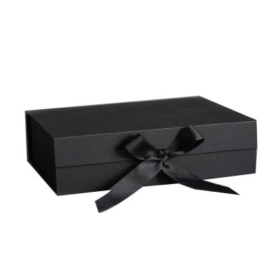 China Luxury Recycled Materials Custom Cardboard Paper Folding Packaging With Ribbon Box For Clothing Shoes Collapsible Magnetic Gift Box for sale