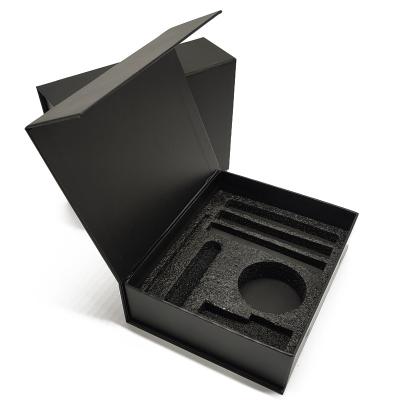 China Reused Magnetic Black Materials Knife Box Custom Logo Luxury Cardboard Gift Box With Foam Wig Skin Care Cosmetic Packaging Box for sale