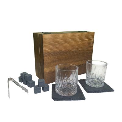 China Heavy Bottom Hot Sale Luxury Whiskey Amazon Base Glass Decanter Set With Wooden Box for sale