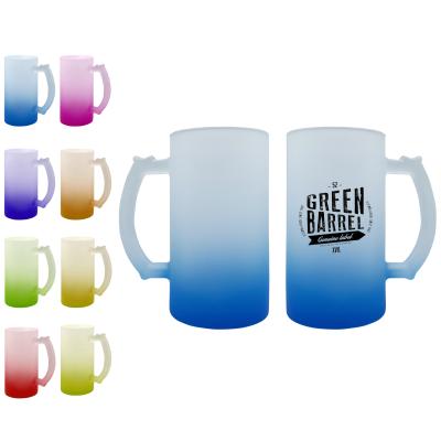 China 2021 New USA Viable 16oz Colored Gradient Sublimation Glass Frosted Beer Mug With Handle for sale