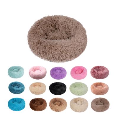 China Summer Cute Warm Soft Breathable Faux Fur Pet Bed Plush Amazon Dog Bed Round Donut Pet Cooling Soft Sofa Bed for sale