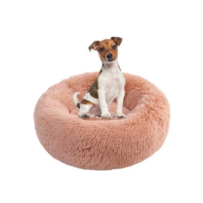 China Breathable Faux Fur Pet Bed Comfortable Waterproof Plush Donut Round Dog Bed Soft Washable Round Pet Bed for sale