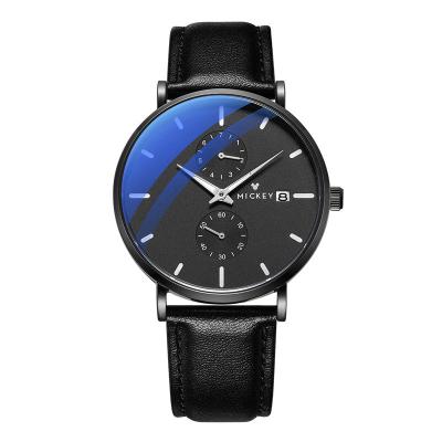 China Fashionable Simple Black 4 Pins High Quality Stainless Steel Band Day/Date Business For Men's Luxury Quartz Watch for sale