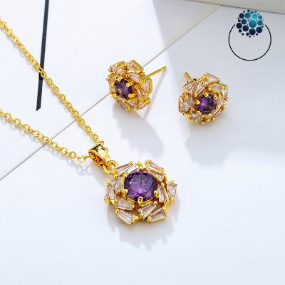 China CLASSIC Hot Selling Gold Plated Italian Jewelry Costume Purple Zircon Necklace Earrings Jewelry Sets For Women Costume Jewelry China for sale