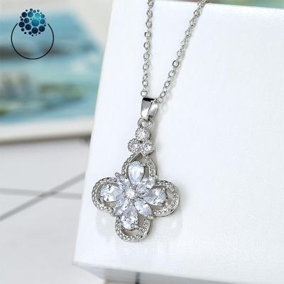 China Free Sample Fashion Jewelry 18K 24k CLASSIC Gold Plated Clover Gemstone Charm Necklaces For Women Jewelry Set for sale