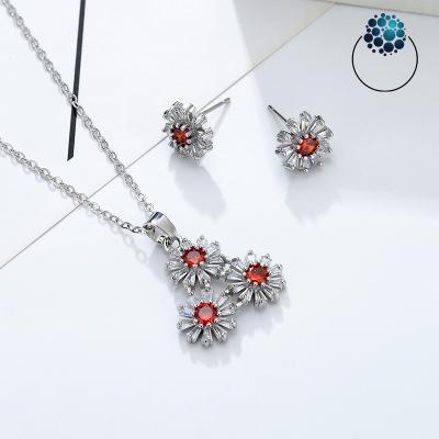 China CLASSIC Exquisite Silver Sun Diamond Zircon Pendant Necklace Crystal Earrings Jewelry Set Women Wedding Anniversary Jewelry Gifts for sale