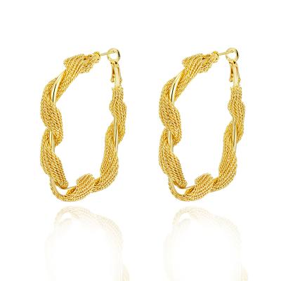 China New Arrival TRENDY Fashion Textured Circle 24k Gold Plated African Brass Hoops Hanging Earrings Swirl Earrings for sale