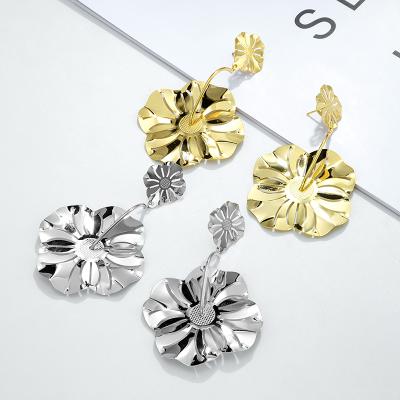 China Hot Selling Handmade Jewelry TRENDY Hip Hop Handmade 24K Gold Plated Women Drop Earrings Flower Pendant For Party for sale