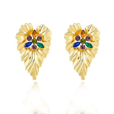 China Wholesale FASHIONABLE High Quality Handmade Elegant Alloy Leaf Earrings Women Jewelry Metal Rhinestone Stud Earring for sale