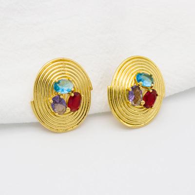 China Fashion TRENDY Women's African Inspired Dubai 24K Gold Plated Saudi Arabian 22K Zirconia Jewelry Drop Stud Earrings for sale