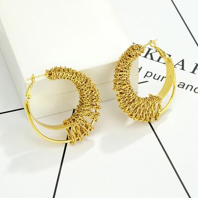 China 2021 new design TRENDY women exaggerated 18K gold plated brass twisted circle earrings jewelry accessories for sale