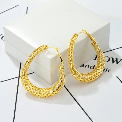 China FASHIONABLE most popular gold plated jewelry earring type big 18K 24K steel circle earrings for women girl decoration for sale