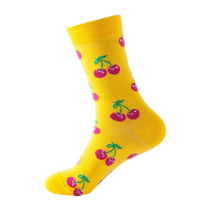 China High Quality Funny Cartoon Antibacterial Crew Cotton Cherry Fruit Women Socks Cute Color for sale