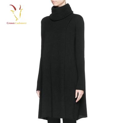 China Black Turtle Neck Cashmere Women Anti-pilling Long Sweater Cashmere Dress for sale