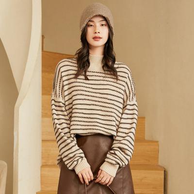 China Amazon Hot Women's Anti-pilling Fashion Striped Turtle Neck Cashmere Pullover Casual Sweater for sale