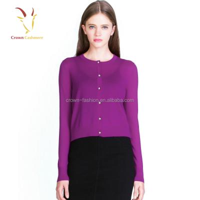 China Fashionable Woolen Ladies Sweater Purple Anti-pilling Cardigan For Women for sale