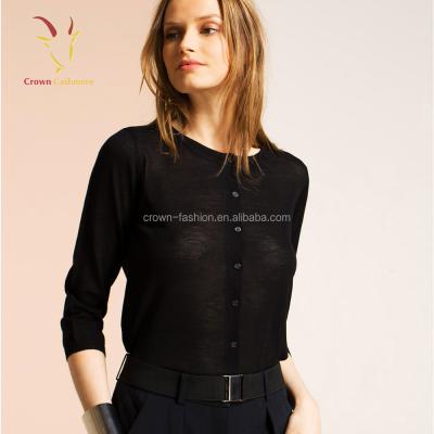 China Anti-pilling Women Slim Knitted Sweater Cardigan Black Cashmere Cardigan for sale