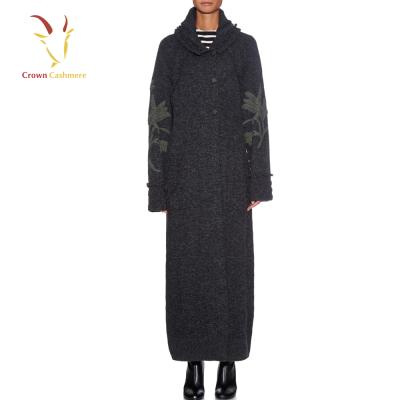 China Winter Women Long Coat Embroidery Design Anti Shrink Knitted Coat for sale