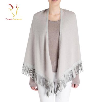 China Wholesale Custom Wool/Cashmere Ladies Cashmere 100% Fur Trimmed Poncho And Shawls for sale