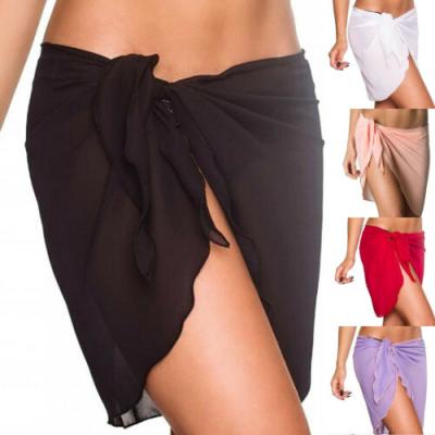 China 2021 Women Anti-UV Beach Bikini Cover Up Solid Color Pareo Chiffon Wrap Skirt Sarongs Wrap Skirt Beach Wear Swimwear Beachwear Swimsuits for sale