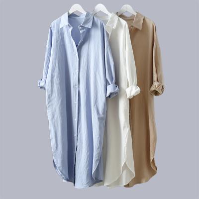 China 2021 New Breathable Linen Cotton Women's Clothing Blouse Summer Linen Casual Shirts Plus White/Blue Plus Size Women's Section Shirts Long for sale