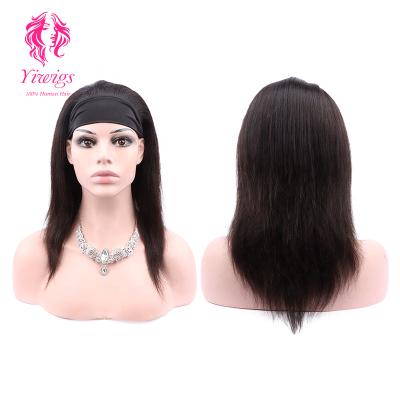 China Body Wave Yiwigs Ready To Ship Cheap 12A Headband Wig 100% Virgin Hair Straight 18 Inch Bob Wigs With Bangs Natural for sale