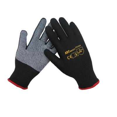 China PVC Dots On The Palm Gripper And Finger Gauge 13 Nylon Polyester With Mini White PVC Palm Dotted Protective Hand Garden Fishing Gloves For Work for sale