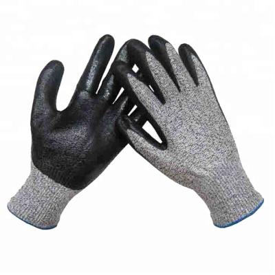 China Smooth Nitrile Half Coating HPPE Cut Resistant Gloves Work Black Nitrile Coated Spandex Anti Cut Work Gloves White cut3/5 for sale