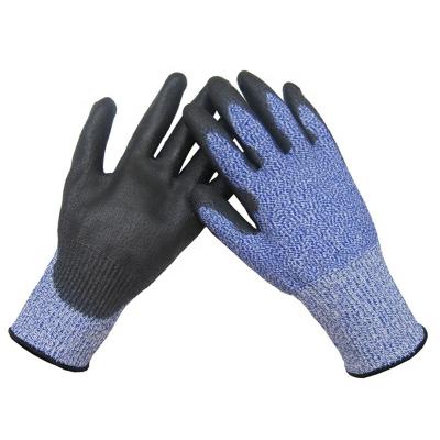 China PU Smooth 13 Gauge Gray Chineema Lycra Fiber Mixed Gloves Seamless Cut Black PU Anti Coating On Palm And Fingers for sale