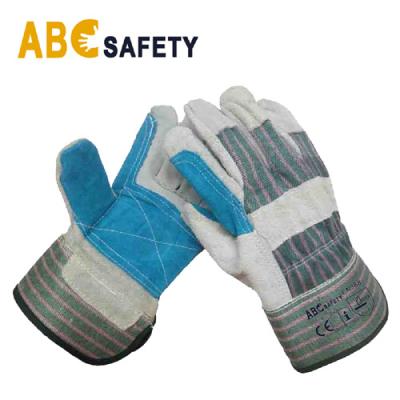 China Cheap Custom Thin Double Palm Mens Industrial Leather Cow Split Reinforced Palm Hand Work Safety Construction Gardening Gloves Bulk Price for sale