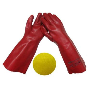 China Water And Oil Proof Solvent Resistant Red PVC With Long Cuff Glove for sale