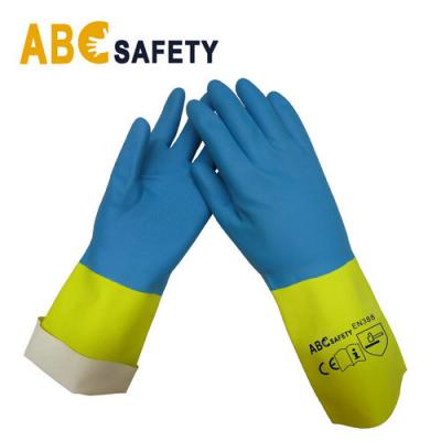 China Neoprene / Latex Smooth / Hard Two Tone Chemical Resistant Protective Gloves for sale