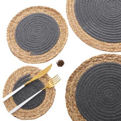 China Water Viable Hyacinth Handmade Woven Cotton Rope Coasters for Home Custom OEM Straw Table Mat Kitchen Drinkware Cup Rattan Accessories for sale