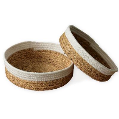 China Viable Daily Snack Fruits Hyacinth Container Woven Cotton Rope Straw Storage Friendly Home Decoration Water Around Storage Baskets for sale