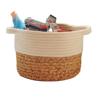 China Cotton Viable Rope Woven Baskets For Storage Rattan Straw Woven Organizer Boxes Holders Baby Laundry Basket Toys for sale